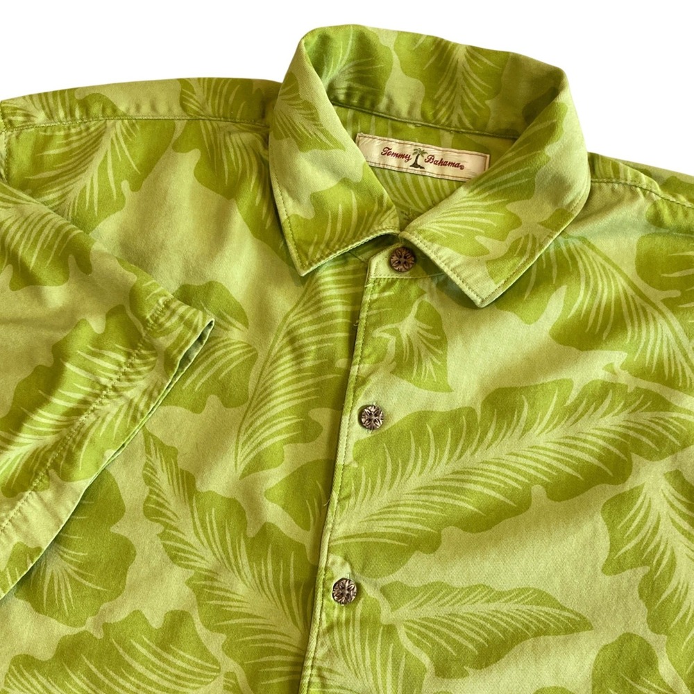 Tommy Bahama Mens Medium Silk Tropical Palm Leaf Button Down Shirt Lime Green
